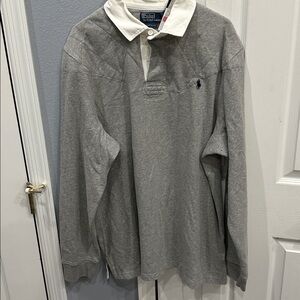 Ralph Lauren White and Gray Custom Fit Polo
